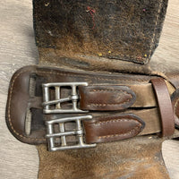 Padded Small Belly Dressage Girth, 2x els, D Ring, center Strap *fair, clean, dry, cracked edges & lining, stains, faded, stiff, hairy seams, curled keeper edges, scrapes, weak velcro, threads
