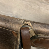 Padded Small Belly Dressage Girth, 2x els, D Ring, center Strap *fair, clean, dry, cracked edges & lining, stains, faded, stiff, hairy seams, curled keeper edges, scrapes, weak velcro, threads