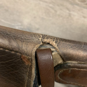 Padded Small Belly Dressage Girth, 2x els, D Ring, center Strap *fair, clean, dry, cracked edges & lining, stains, faded, stiff, hairy seams, curled keeper edges, scrapes, weak velcro, threads