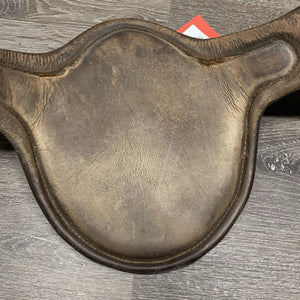 Padded Small Belly Dressage Girth, 2x els, D Ring, center Strap *fair, clean, dry, cracked edges & lining, stains, faded, stiff, hairy seams, curled keeper edges, scrapes, weak velcro, threads