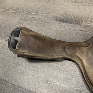 Padded Small Belly Dressage Girth, 2x els, D Ring, center Strap *fair, clean, dry, cracked edges & lining, stains, faded, stiff, hairy seams, curled keeper edges, scrapes, weak velcro, threads