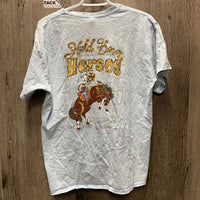 SS Cotton T Shirt "Hold your Horses" *gc, clean, pilly, dingy, rubs, cracking
