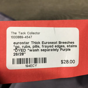 Thick Euroseat Breeches *gc, rubs, pills, frayed edges, stains *DYED *wash separately