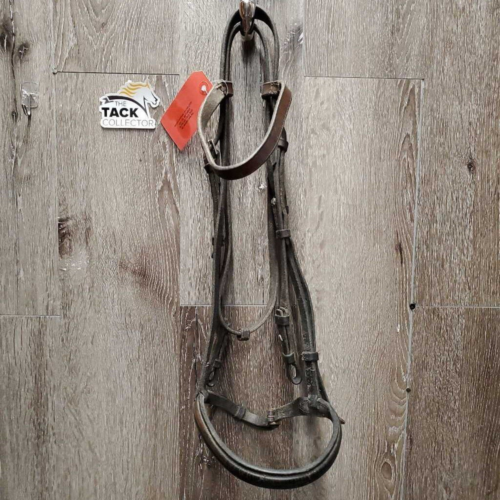 Flat & Rsd Leather Bridle *fair/gc, mismatched, dirty, dents, loose & tight keeprs, bent browband, creases, dry