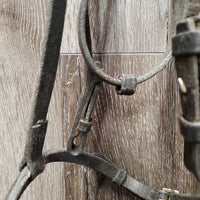 Flat & Rsd Leather Bridle *fair/gc, mismatched, dirty, dents, loose & tight keeprs, bent browband, creases, dry
