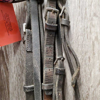 Flat & Rsd Leather Bridle *fair/gc, mismatched, dirty, dents, loose & tight keeprs, bent browband, creases, dry
