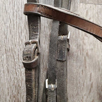 Flat & Rsd Leather Bridle *fair/gc, mismatched, dirty, dents, loose & tight keeprs, bent browband, creases, dry
