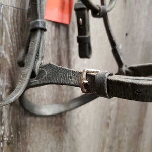 Flat & Rsd Leather Bridle *fair/gc, mismatched, dirty, dents, loose & tight keeprs, bent browband, creases, dry
