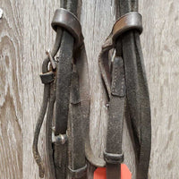 Flat & Rsd Leather Bridle *fair/gc, mismatched, dirty, dents, loose & tight keeprs, bent browband, creases, dry
