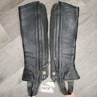 V.Hvy Leather Half Chaps *gc, stiff/sticky zippers, rubs, dirty, scraped edges, lining stain