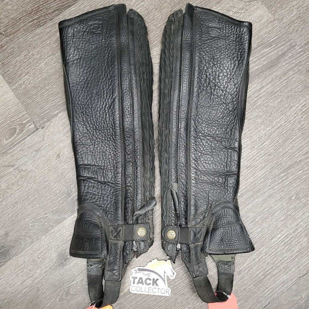 V.Hvy Leather Half Chaps *gc, stiff/sticky zippers, rubs, dirty, scraped edges, lining stain