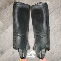 V.Hvy Leather Half Chaps *gc, stiff/sticky zippers, rubs, dirty, scraped edges, lining stain
