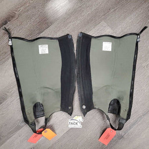 V.Hvy Leather Half Chaps *gc, stiff/sticky zippers, rubs, dirty, scraped edges, lining stain