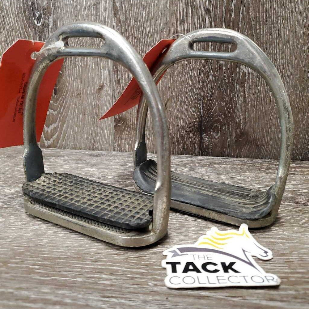 Pr Stirrup Irons, mismatched grips *fair, residue, oxidized, older, bubbled, rust