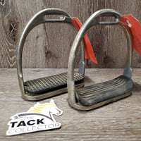 Pr Stirrup Irons, mismatched grips *fair, residue, oxidized, older, bubbled, rust
