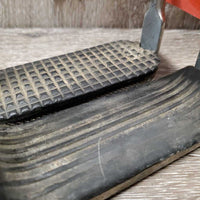 Pr Stirrup Irons, mismatched grips *fair, residue, oxidized, older, bubbled, rust
