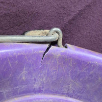 Flat Back Plastic Bucket *gc, dirty, scuffed, scratched, chewed, v.stuck handle, CRACKED
