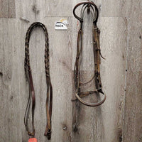 Flat Bridle, Braided Reins *gc, dry, stiff, twists, rough back, creases, loose keepers, rubs
