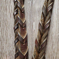 Flat Bridle, Braided Reins *gc, dry, stiff, twists, rough back, creases, loose keepers, rubs
