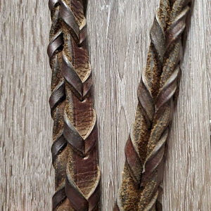 Flat Bridle, Braided Reins *gc, dry, stiff, twists, rough back, creases, loose keepers, rubs