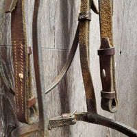 Flat Bridle, Braided Reins *gc, dry, stiff, twists, rough back, creases, loose keepers, rubs
