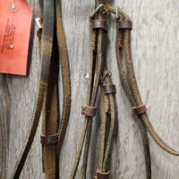 Flat Bridle, Braided Reins *gc, dry, stiff, twists, rough back, creases, loose keepers, rubs

