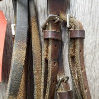 Flat Bridle, Braided Reins *gc, dry, stiff, twists, rough back, creases, loose keepers, rubs
