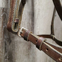 Flat Bridle, Braided Reins *gc, dry, stiff, twists, rough back, creases, loose keepers, rubs
