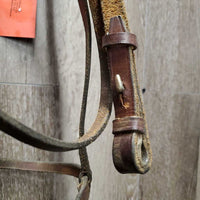 Flat Bridle, Braided Reins *gc, dry, stiff, twists, rough back, creases, loose keepers, rubs
