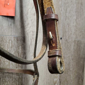 Flat Bridle, Braided Reins *gc, dry, stiff, twists, rough back, creases, loose keepers, rubs