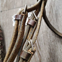 Flat Bridle, Braided Reins *gc, dry, stiff, twists, rough back, creases, loose keepers, rubs
