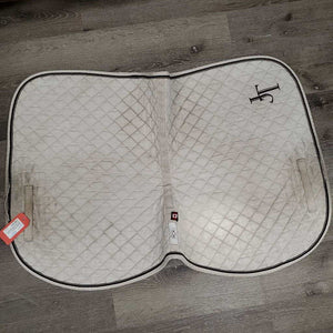 Quilt Saddle Pad, embroidery, 2x piping *fair, dingy, stains, threads pilly, rubbed edges, torn piping, threads, mnr holes