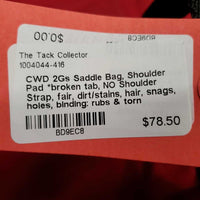Saddle Bag, Shoulder Pad *broken tab, NO Shoulder Strap, fair, dirt/stains, hair, snags, holes, binding: rubs & torn
