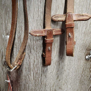 Thick Bridle Set: Cavesson, Crank & Figure 8, Thick Cotton & Rubber Grip Reins *gc, older, dirty, rubs, scrapes, mnr mismatched, trimmed, loose keepers