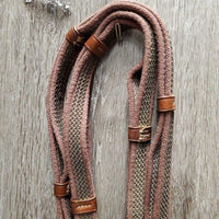 Thick Bridle Set: Cavesson, Crank & Figure 8, Thick Cotton & Rubber Grip Reins *gc, older, dirty, rubs, scrapes, mnr mismatched, trimmed, loose keepers