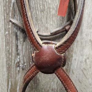 Thick Bridle Set: Cavesson, Crank & Figure 8, Thick Cotton & Rubber Grip Reins *gc, older, dirty, rubs, scrapes, mnr mismatched, trimmed, loose keepers