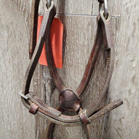 Thick Bridle Set: Cavesson, Crank & Figure 8, Thick Cotton & Rubber Grip Reins *gc, older, dirty, rubs, scrapes, mnr mismatched, trimmed, loose keepers