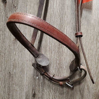 Thick Bridle Set: Cavesson, Crank & Figure 8, Thick Cotton & Rubber Grip Reins *gc, older, dirty, rubs, scrapes, mnr mismatched, trimmed, loose keepers