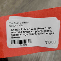 Rubber Web Reins *fair, removed finger stoppers, slices, faded, snags, frays, curled edges
