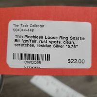 Thin Pinchless Loose Ring Snaffle Bit *gc/fair, rust spots, clean, scratches, residue
