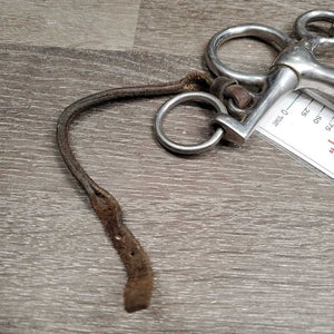 SS Jointed Pelham Bit, leather lip strap *vgc, NO Chain, clean, scratches *strap: stiff, dirt