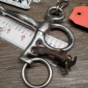 SS Jointed Pelham Bit, leather lip strap *vgc, NO Chain, clean, scratches *strap: stiff, dirt