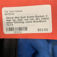 Med Quilt Stable Blanket, 2 legs *gc, older, mnr hair, dirt, faded, loose stitiching, stains
