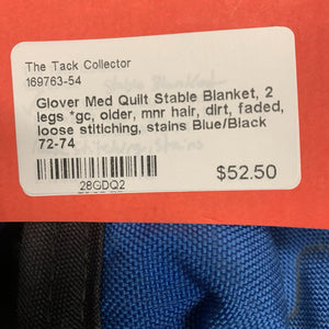 Med Quilt Stable Blanket, 2 legs *gc, older, mnr hair, dirt, faded, loose stitiching, stains