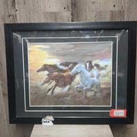 "Wild & Free" Running Horses Matted & Wood Framed Print by Ruane Manning *gc, dirty, smudges, scratches