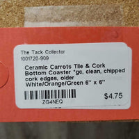 Ceramic Carrots Tile & Cork Bottom Coaster *gc, clean, chipped cork edges, older
