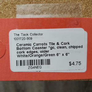 Ceramic Carrots Tile & Cork Bottom Coaster *gc, clean, chipped cork edges, older