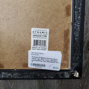 Framed & Matted Running Black Horse *gc, dirty, hairy, smudges, peeling/lifting tape