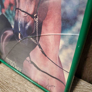"Worth the Wait" Arabian Horse Picture, Light Plastic Frame *fair/gc, faded, stains, cracked glass, dirty
