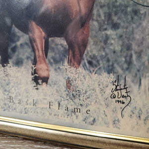 "Bask Flame" Arabian Horse, Wood Frame *gc, faded, mnr scratches